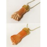 HAND CARVED FIGA PENDANT WITH SILVER GILT MOUNT & SNAKE CHAIN