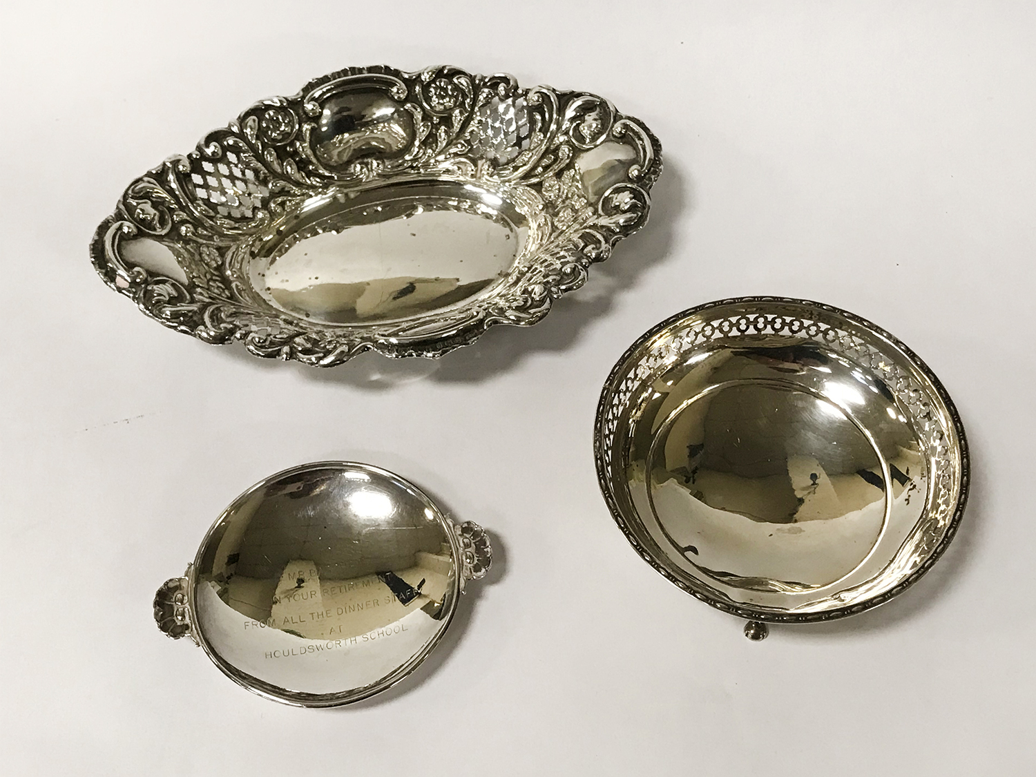 THREE HM SILVER DISHES