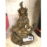 GILDED BRONZE BUDDHA FIGURE WITH INSERTED STONES