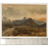 ATTRIBUTED TO WILLIAM PERCY FRENCH 1854-1920, WATERCOLOUR OF LANDSCAPE WITH WALKER - SIGNED LOWER