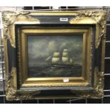 OIL PAINTING TWO MASTED SHIP IN SWEPT FRAME