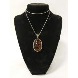 STERLING SILVER LARGE AMBER PENDANT WITH SNAKE CHAIN