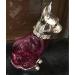 SILVER PLATED & CRANBERRY DOG CLARET JUG