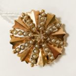 18CT GOLD , SEED PEARL & SINGLE DIAMOND BROOCH