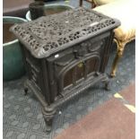 CAST IRON WOOD BURNER IN GOOD CONDITION IS VERY HEAVY - LENGTH 63CM, WIDTH 46CM & HEIGHT 86CM