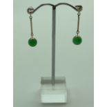 New Unworn 9ct gold jade gemstone drop earrings