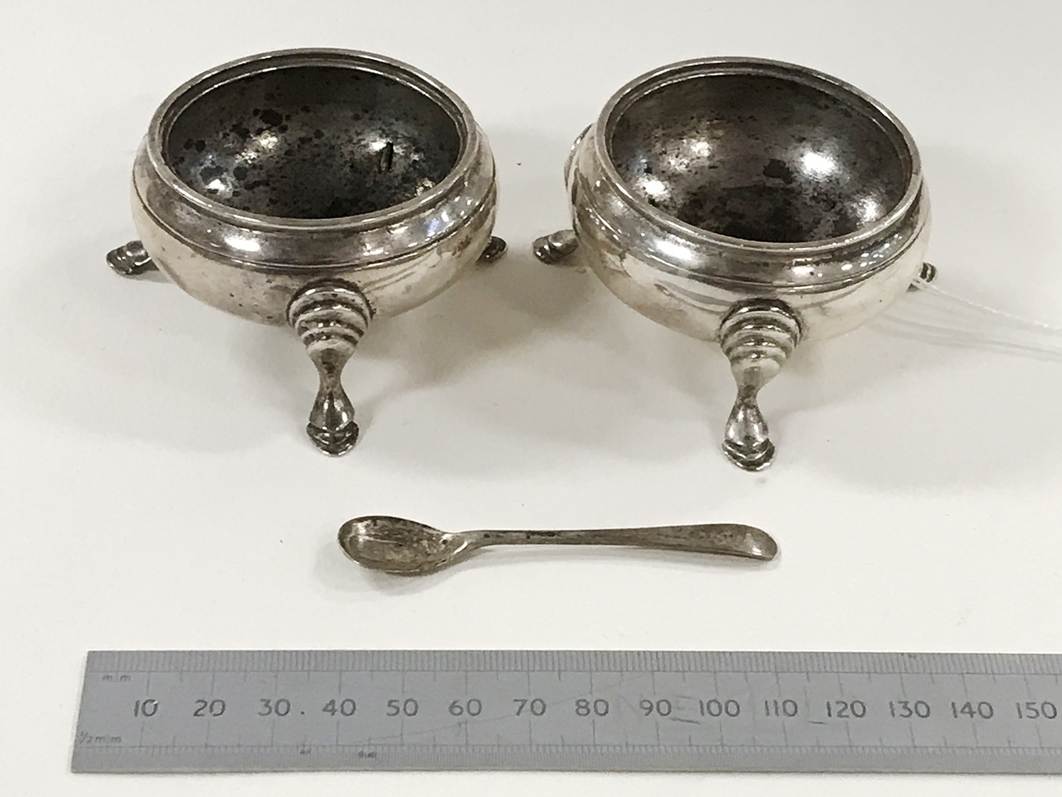 TWO SILVER MUSTARD POTS - LONDON HALLMARKS