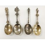 FOUR EARLY HM SILVER FIGURAL SPOONS
