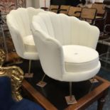 PAIR WHITE VELVET SHELL CHAIRS