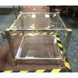 METAL & GLASS SIDE TABLE IN GOOD CONDITION - LENGTH 58CM X WIDTH 58CM