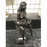 BRONZE SEATED NUDE FIGURE -38CM