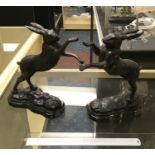 PAIR OF BRONZE BOXING HARES