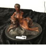 PAINTED BRONZE GIRL & TIGER GROUP