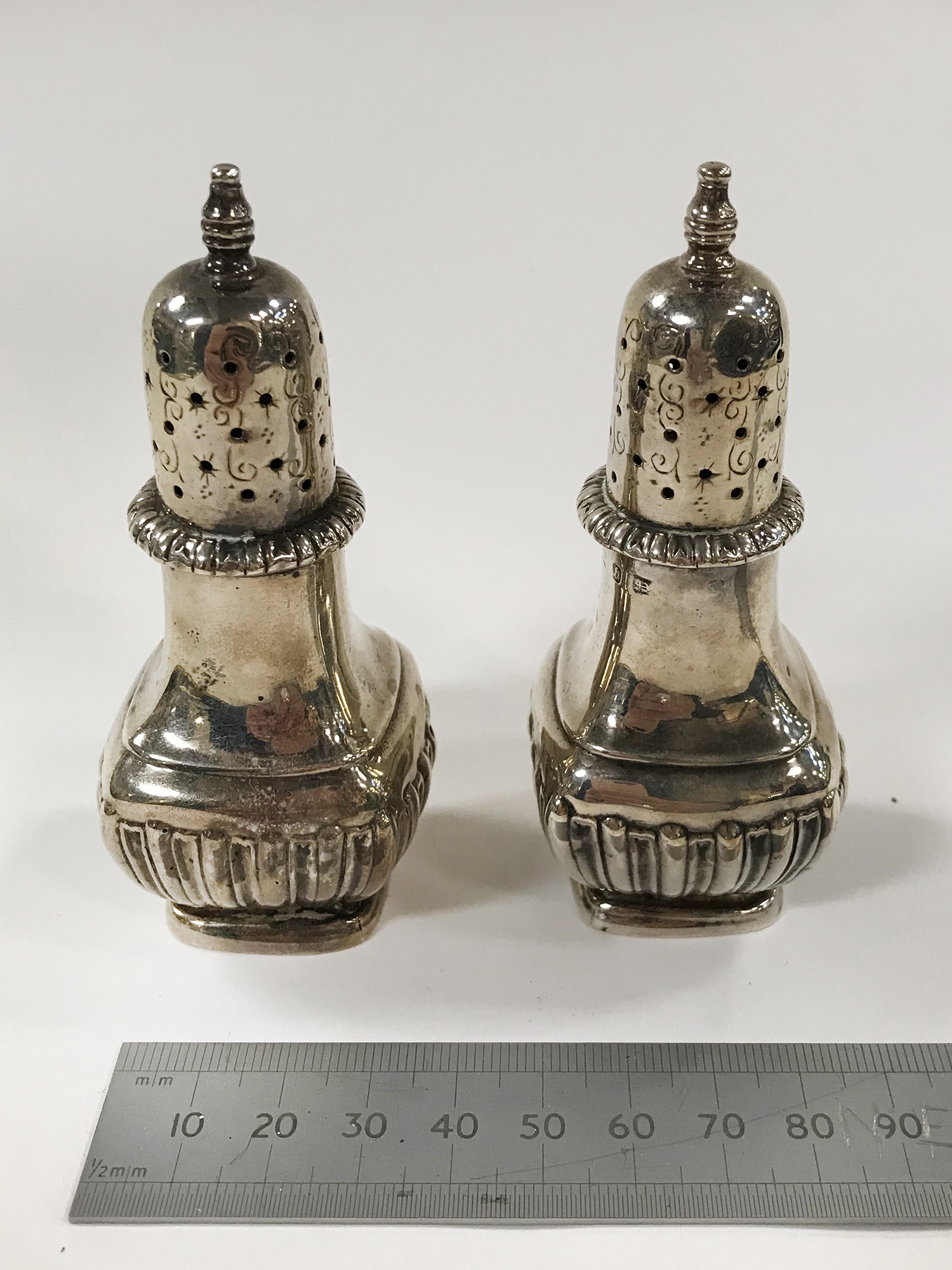 PAIR HM SILVER PEPPER POTS