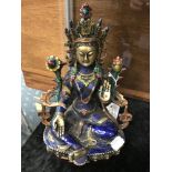 BRONZE & ENAMEL BUDDHIST FIGURE