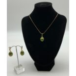 Jewellery Set 14ct gilt sterling silver hallmarked enameled and topaz pendent and a earrings