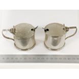 TWO BRISTOL BLUE LINED HM SILVER MUSTARD POTS - BIRMINGHAM SILVER