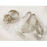 STERLING SILVER ROCK CRYSTAL EARRING & RING SET