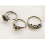 THREE SILVER & DIAMOND RINGS