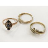 THREE 9CT GOLD DIAMOND RINGS