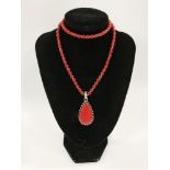 STERLING SILVER CORAL NECKLACE WITH DETACHABLE PENDANT