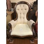 MAHOGANY BUTTON BACK GRANDFATHER CHAIR