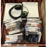 TWO X BOX 360 CONSOLES (NO LEADS) WITH HEADPHONES & GAMES - AS SEEN