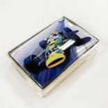 SILVER & ENAMEL RACING CAR SNUFF BOX