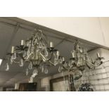 TWO SATIN & GLASS DROP CHANDELIERS