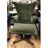 G PLAN GREEN VELOUR SWIVEL CHAIR & FOOT STOOL