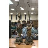 PAIR TERRACOTTA BOY & GIRL LAMPS