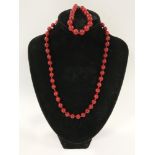 STERLING SILVER KNOTTED CORAL NECKLACE & BRACELET