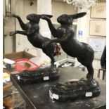 PAIR OF BRONZE HARES