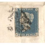 1841 IMPERFORATE TWO PENCE BLUE STAMP ON ENTIRE LONDON BIRMINGHAM RAILWAY COMPANY MALTESE CROSS N-C