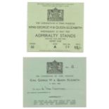 KING GEORGE VI & QUEEN ELIZABETH TWO CORONATION TICKETS FOR ADMIRALTY STANDS