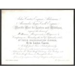 1852 SHERIFF’S ELECT FOR LONDON AND MIDDLLESEX INVITATION FOR INAUGURATION DINNER