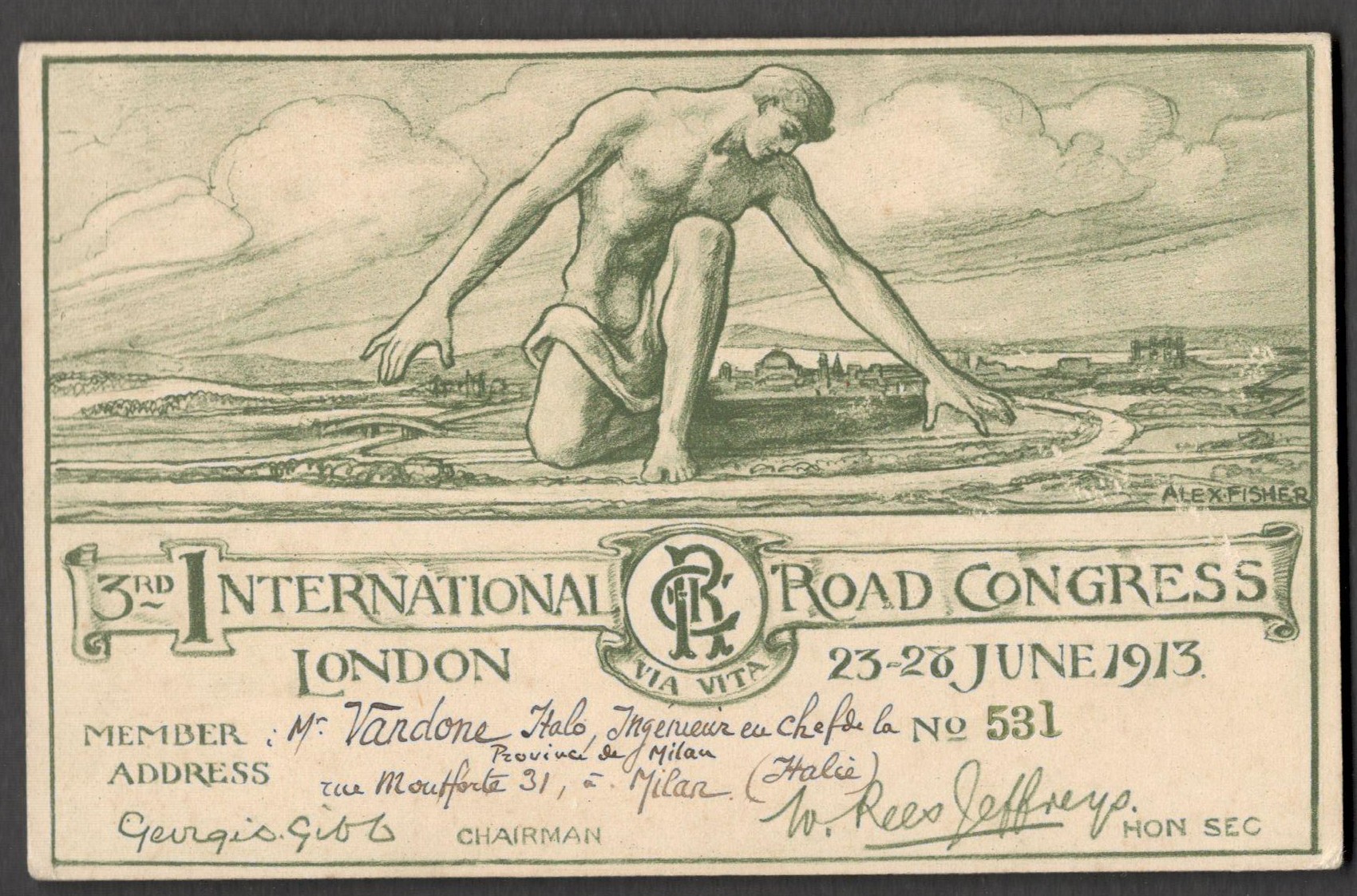 THIRD INTERNATIONAL ROAD CONGRESS LONDON 1913 MEMBERSHIP CARD