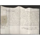 1748 OLD ENGLISH MONETARY RELATED DOCUMENT WITH REVENUE STAMP