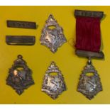 FOUR HALLMARKED SILVER FOB WATCH MEDALS FOR PERFECT ATTENDANCE