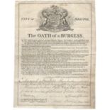 1845 CITY OF BRISTOL THE OATH OF A BURGESS FOR EDWARD FISHER PAWNBROKER