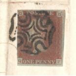 1841 IMPERFORATE PENNY RED STAMP ON ENTIRE LONDON BIRMINGHAM RAILWAY COMPANY WITH MALTESE CROSS (QF)