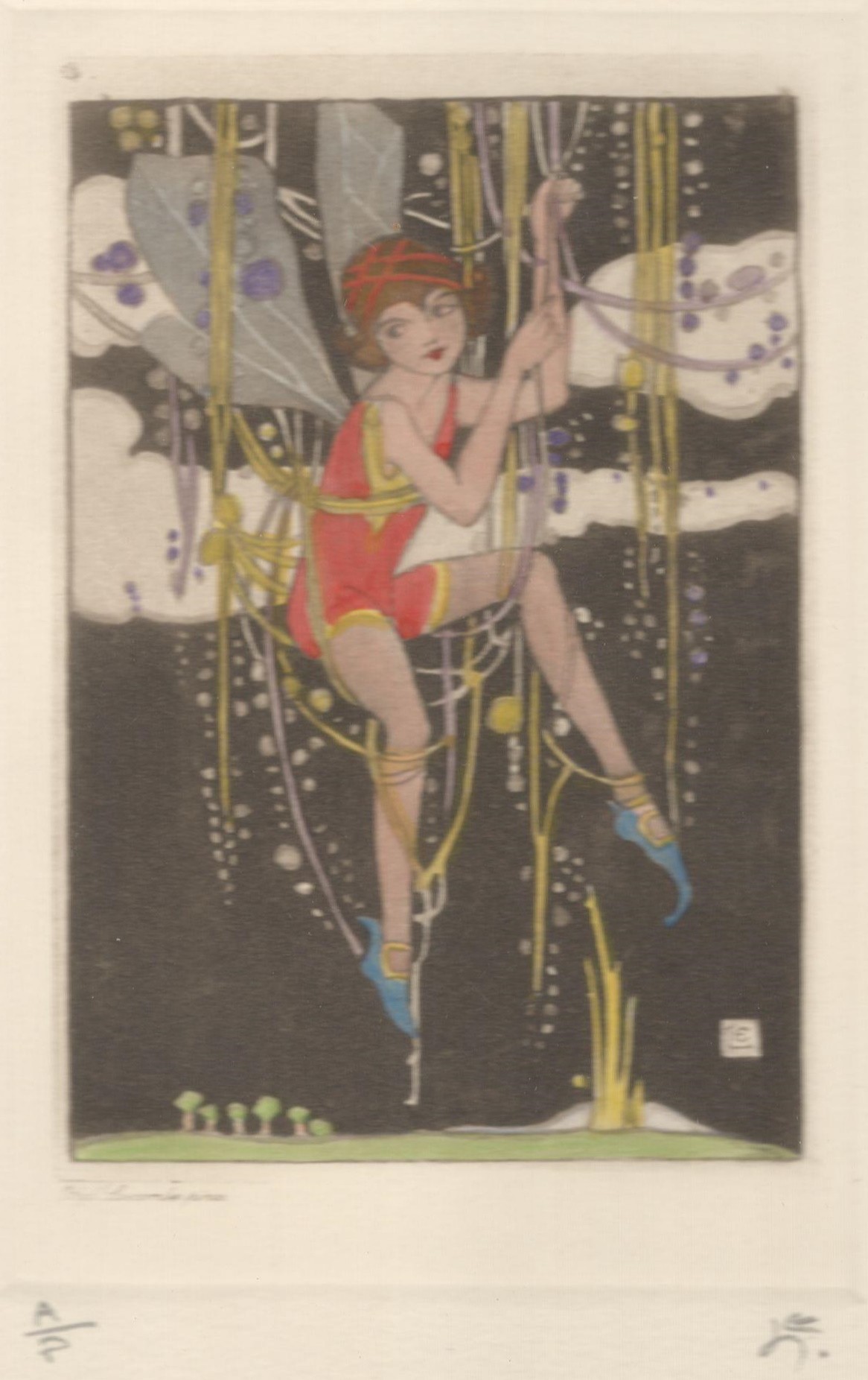 ETHEL LARCOMBE (1876-1940) PIXIE HAND-COLOURED ETCHING ON WOVE EARLY 20th century ARTIST PROOF