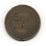 ADVERTISING TOKEN FOR PIESSE & LUBIN LONDON SWEET SCENTS REVERSE MYRTLE WHITE ROSE FRANGIPANNI