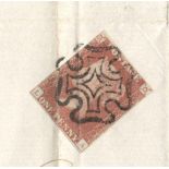 1841 IMPERFORATE PENNY RED STAMP ON ENTIRE LANCASTER / KENDAL WITH MALTESE CROSS (LA)