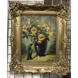 GILT FRAMED OIL ON CANVAS - STILL LIFE- SIGNED - 38CM X 28CM IMAGE SIZE