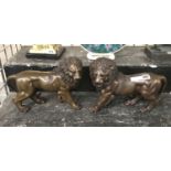 PAIR BRONZE LIONS - 23CM