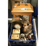 TRAY OF COINS & WATCHES & CLOCKS