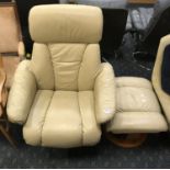 CREAM LEATHER SWIVEL CHAIR & STOOL