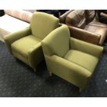 PAIR GREEN UPHOLSTERED MODERN CHAIRS