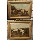 PAIR 19THC OILS ON CANVAS ''SETTERS IN MOORLAND LANDSCAPE'' 1 SIGNED 29CM X 39CM - RELINED - BOTH IN